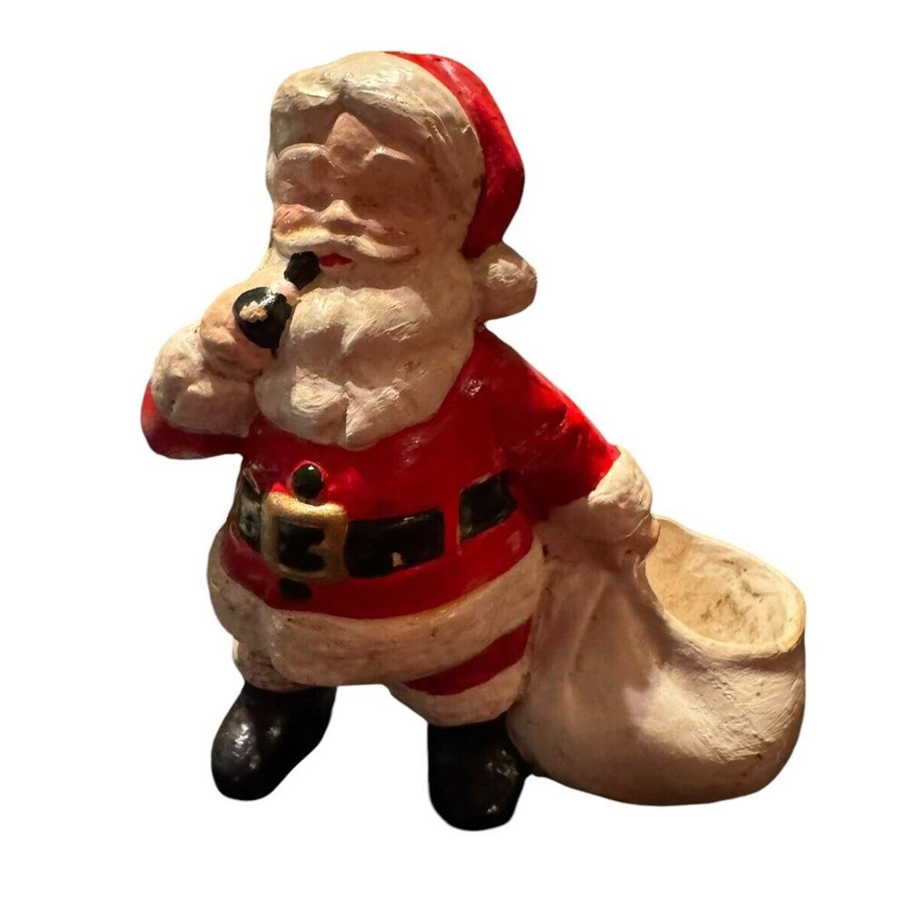 VTG Santa w/ Bag & Pipe Christmas Holiday Figurine Planter 70s Succulents READ